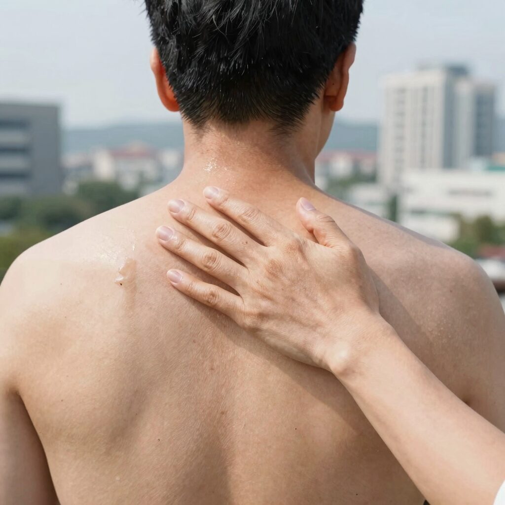 모기 물린 뒤 냉찜질로 가려움을 가라앉히는 모습
