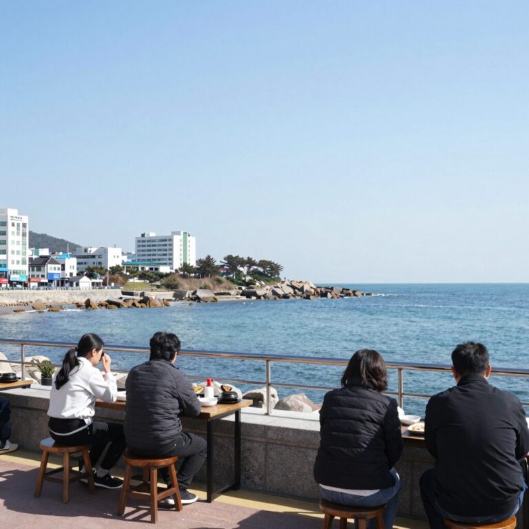 여수 당머리첫집 하모 샤브샤브 창가 자리에서 바라본 돌산 바다