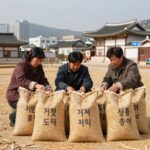 거짓쌀도둑거저리 성충이 곡물 포대 주변에 보이는 모습